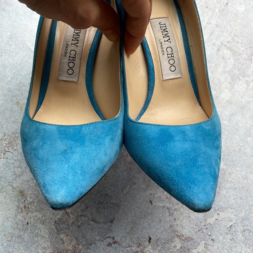 Jimmy Choo Blue Suede Romy Pump - Picture 7 of 12